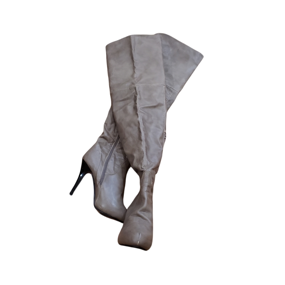 Thigh High Heel Boots Taupe Size 8.5 - Picture 5 of 8
